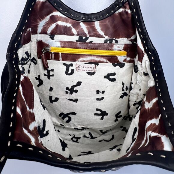 Sammy Ethiopia Handmade Leather Hobo Bag - Brown Tie Dye Print - Soft Sheepskin - Picture 5 of 11